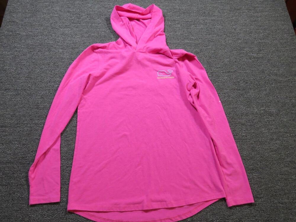 Vineyard Vines Shirt Womens XS Pink Hooded Long Sleeve Whale Logo Casual Top